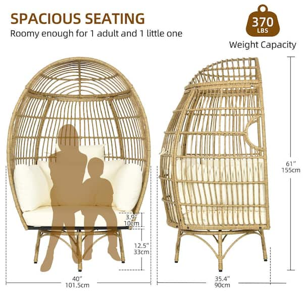 DEXTRUS Yellow Wicker Pation Outdoor Swivel Egg Chair with Beige