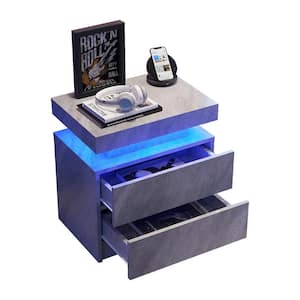 Deep Gray 2-Drawers 19.3 in. W Nightstand with LED