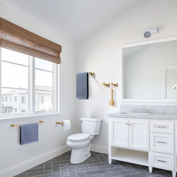 5- Piece Bath Hardware Set with Towel Bar Toilet Paper Holder Towel Hook in Gold