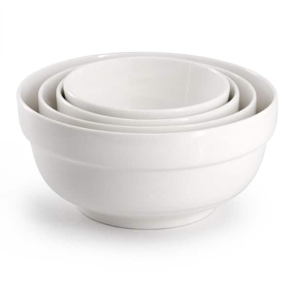 4 Piece Fine Ceramic Serving Bowl Dinnerware Set in White Service for 1