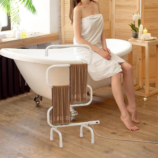 5-Bar 100W Single Electric Plug-In Electric Towel Warmer Drying Rack Freestanding and Wall Mount in White