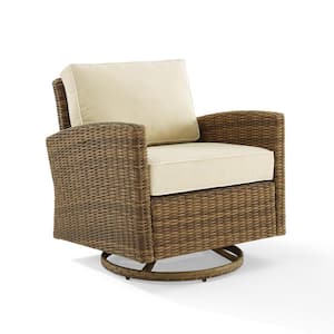 Bradenton Weathered Brown Wicker Outdoor Rocking Chair with Sand Cushions