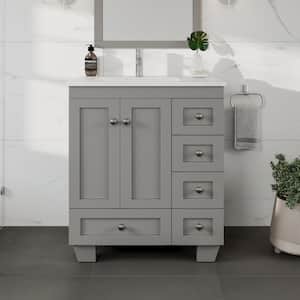 Happy 28 in. W x 18 in. D x 34 in. H Bathroom Vanity in Gray with White Carrara Marble Top with White Sink