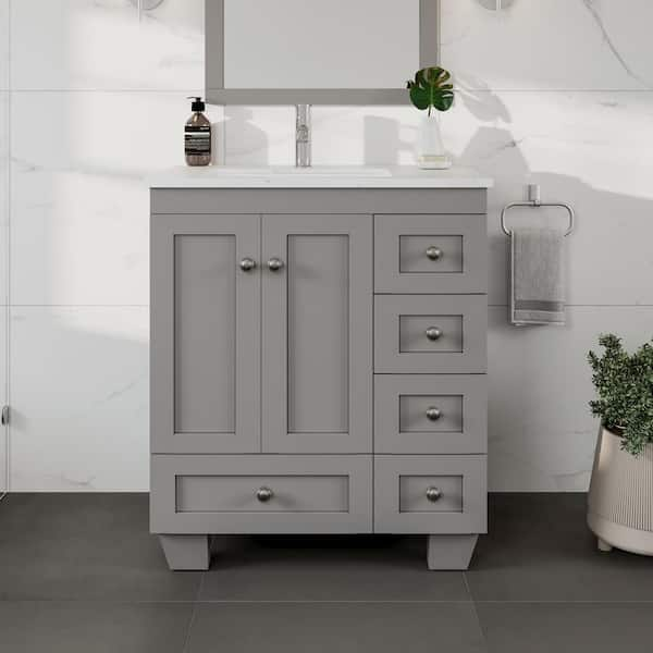 Reviews for Eviva Happy 28 in. Single Sink Gray Bath Vanity with White ...