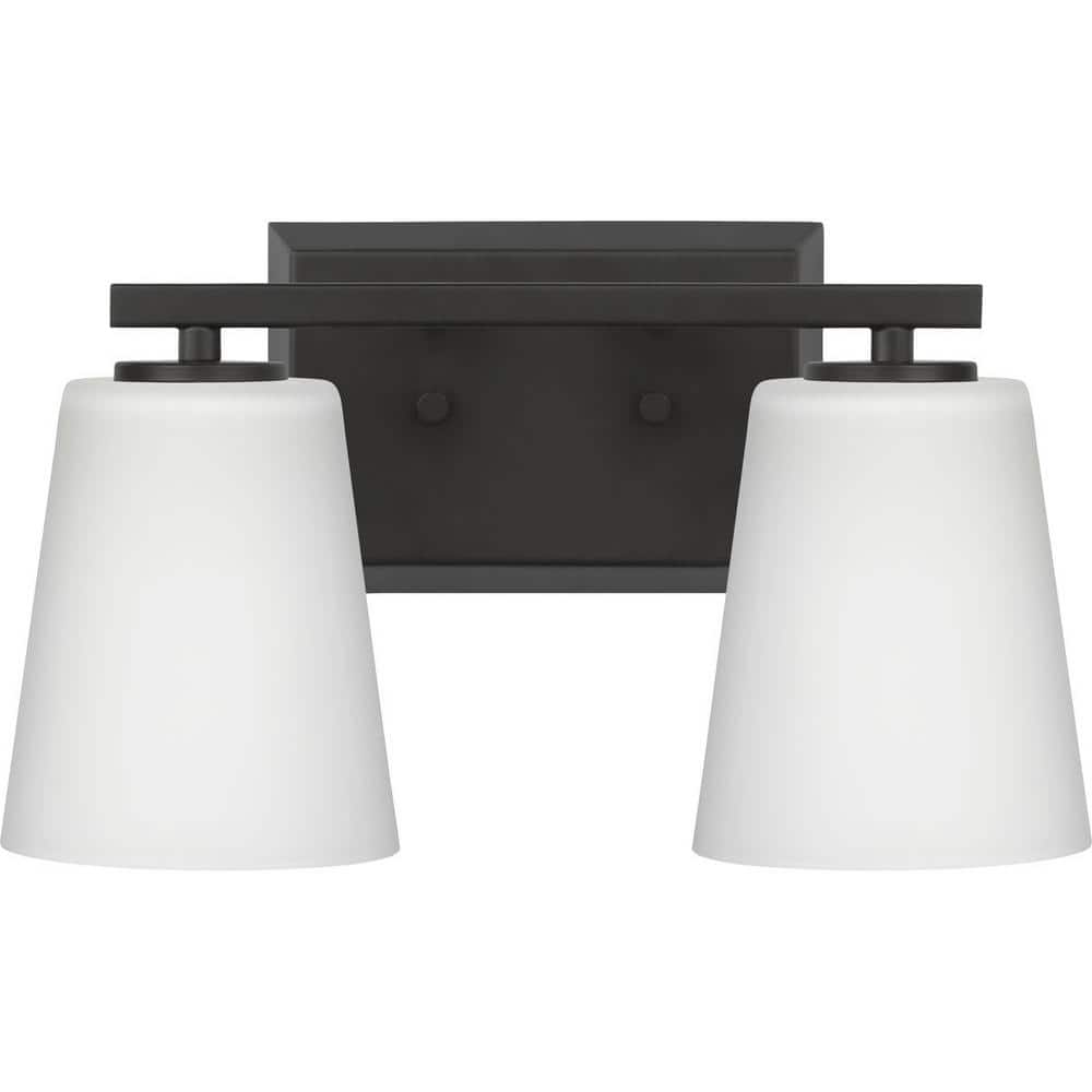 Vertex Matte Black Two-Light Bath Fixture with Etched Glass