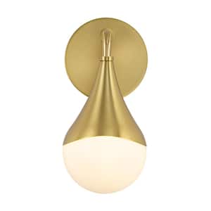 Dropwater 4.6 in. W 1-Light Aged Brass Gold with Glossy Glass Vanity Light Wall Sconce