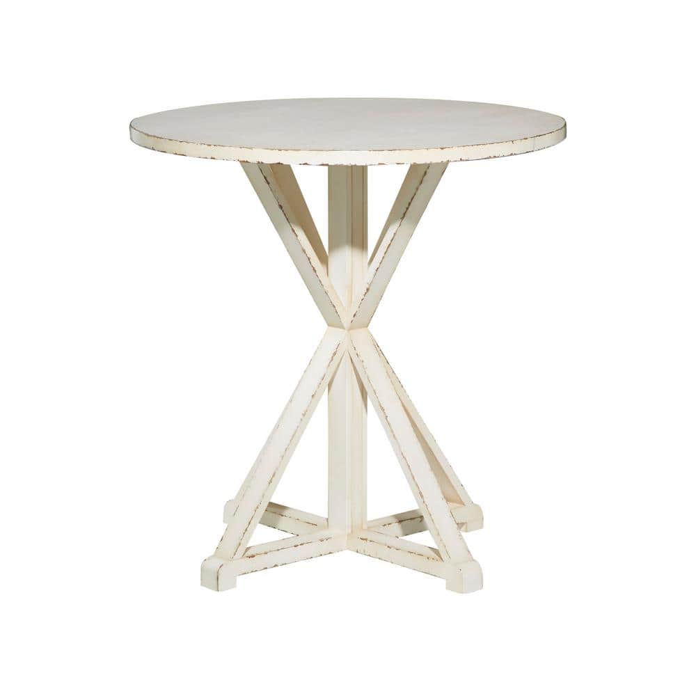 Elegant Farmhouse White Wood Round Accent Table 29" x 31"