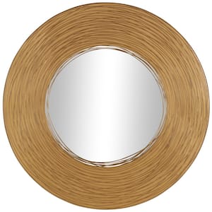 30 in. H x 30 in. W. Round Framed Gold Abstract Wall Mirror with Overlapping Wire Rings