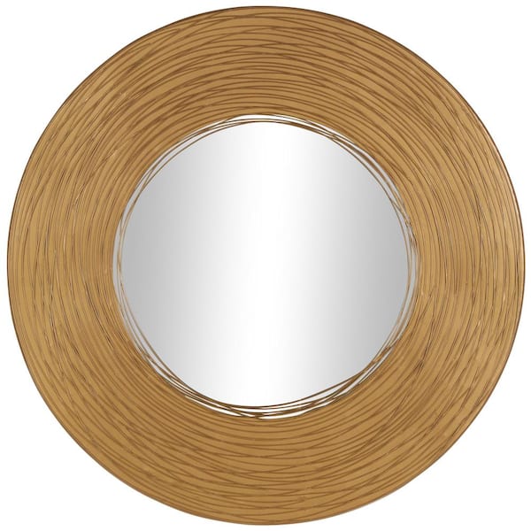 Litton Lane 30 in. H x 30 in. W. Round Framed Gold Abstract Wall Mirror with Overlapping Wire Rings