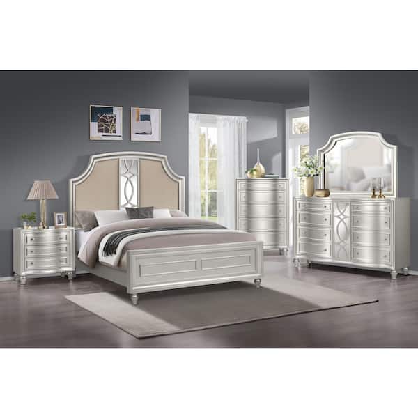New Classic Furniture Reflections 5-Piece Silver Wood King Bedroom Set (B/Dr/Mr/Ch/Ns)