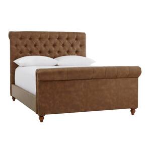 Fenmore Tobacco Tufted Upholstered Bonded Leather King Sleigh Bed (81.5 in W. X 56.3 in H.)