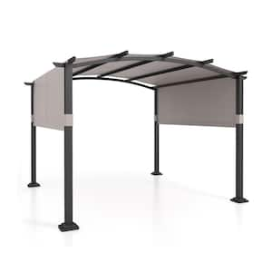 10 ft. x 10 ft. Gray Outdoor Pergola Modern Arched Patio Garden Shelter with Retractable Sunshade Canopy