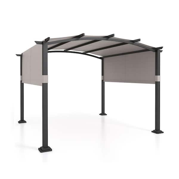 ANGELES HOME 10 ft. x 10 ft. Gray Outdoor Pergola Modern Arched Patio Garden Shelter with Retractable Sunshade Canopy