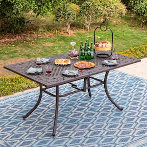 Brown Rectangle Aluminum Patio Outdoor Dining Table