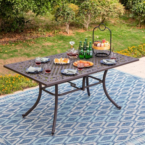 PHI VILLA Brown Rectangle Aluminum Patio Outdoor Dining Table