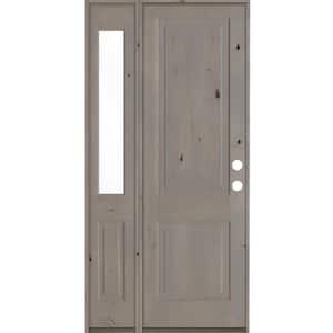 44 in. x 96 in. Rustic knotty alder 2-Panel Left-Hand/Inswing Clear Glass Grey Stain Wood Prehung Front Door w/Sidelite