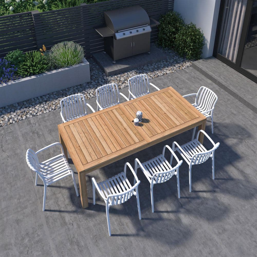 Georgette 9-Piece Solid Teak Wood 100% FSC Rectangular Patio Dining Set White price history on PriceWatchPro