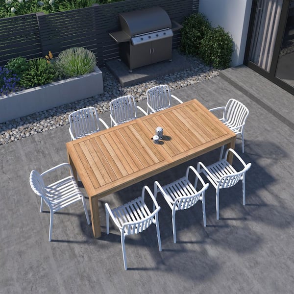 Georgette  9-Piece Solid Teak Wood 100% FSC Rectangular Patio Dining Set White