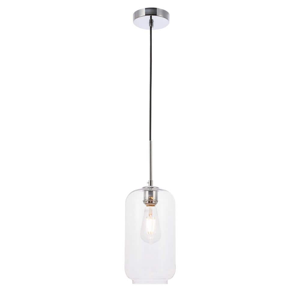 Timeless Home 6.1 in. 1-Light Chrome And Clear Glass Pendant Light, Bulbs N