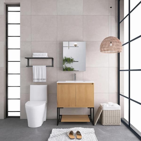 30 in. W x 19 in. D x 34 in. H Single Sink Freestanding Bath Vanity in Oak with White Resin Top