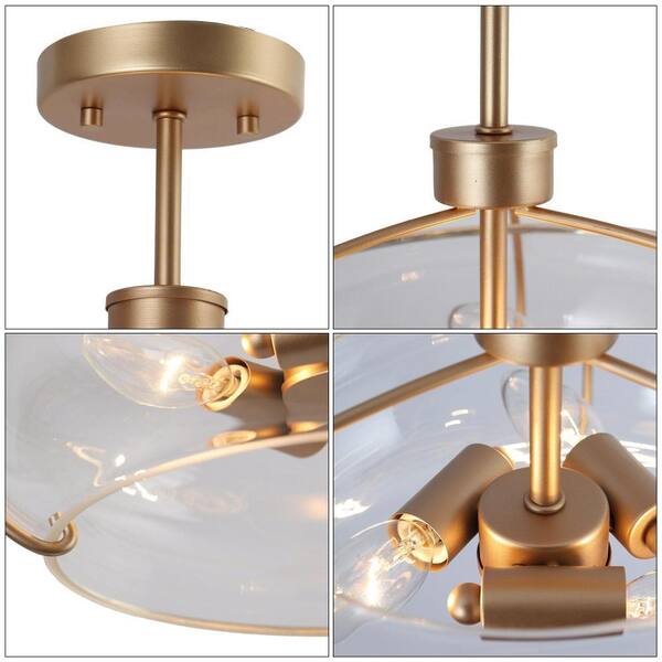Zevni 12 in. 3-Light Dark Gold Semi-Flush Mount Light with