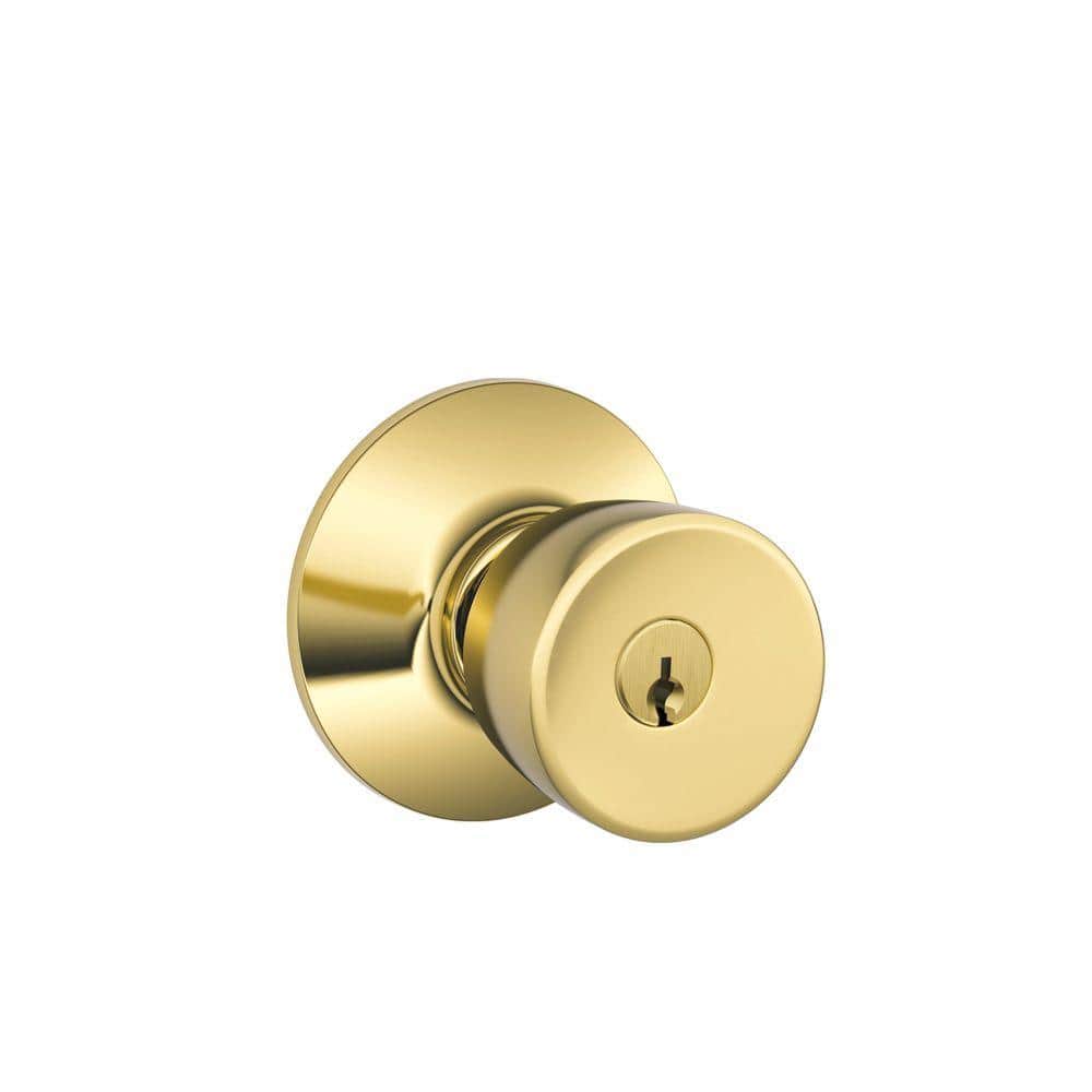 Schlage Bell Bright Brass Keyed Entry Door Knob F51A BEL 605 The Home  Depot