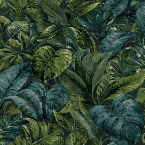 Walls Republic Thick Jungle Foliage Wallpaper Green Paper Strippable Roll (Covers 57 sq. ft.)