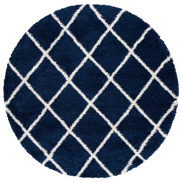 Hudson Shag 7 ft. x 7 ft. Navy/Ivory Diamond Round Area Rug