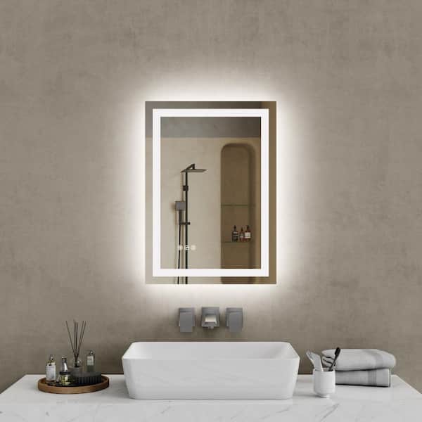 20 in. W x 28 in. H Rectangular Frameless Dimmable LED Light Vertical/Horizontal Wall Bathroom Vanity Mirror