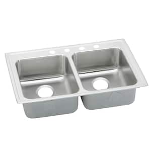 Lustertone Drop-In Stainless Steel 33 in. 4-Hole Double Bowl ADA Compliant Kitchen Sink with 5.5 in. Bowls