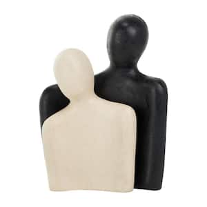 Cream Paper Mache Nesting People Sculpture with Black Accent Piece Set of 2