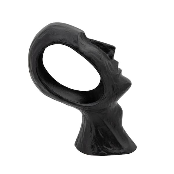 Liv & Skye Black 5 in. x 12 in. Metal Abstract Facial Decor Sculpture