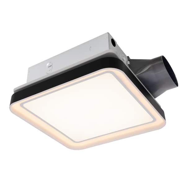 Akicon DC Bathroom Exhaust Fan Light, 50-80-100 CFM, 15-Watt Dimmable 3CCT LED Light with 2-Color Night Light, Square, Black