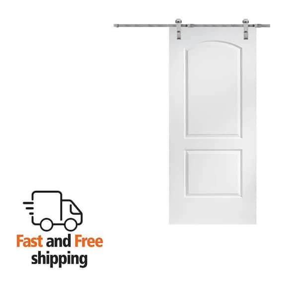 32 in. x 80 in. Caiman Primed Molded MDF Assembly Required Solid Core Sliding Barn Door with Hardware Kit
