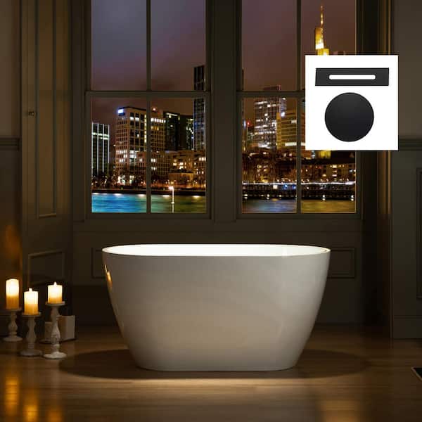 48 in. Acrylic Flatbottom Bathtub in White with Matte Black Drain and Overflow