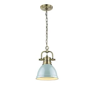 Duncan AB 1-Light Aged Brass Pendant with Seafoam Shade