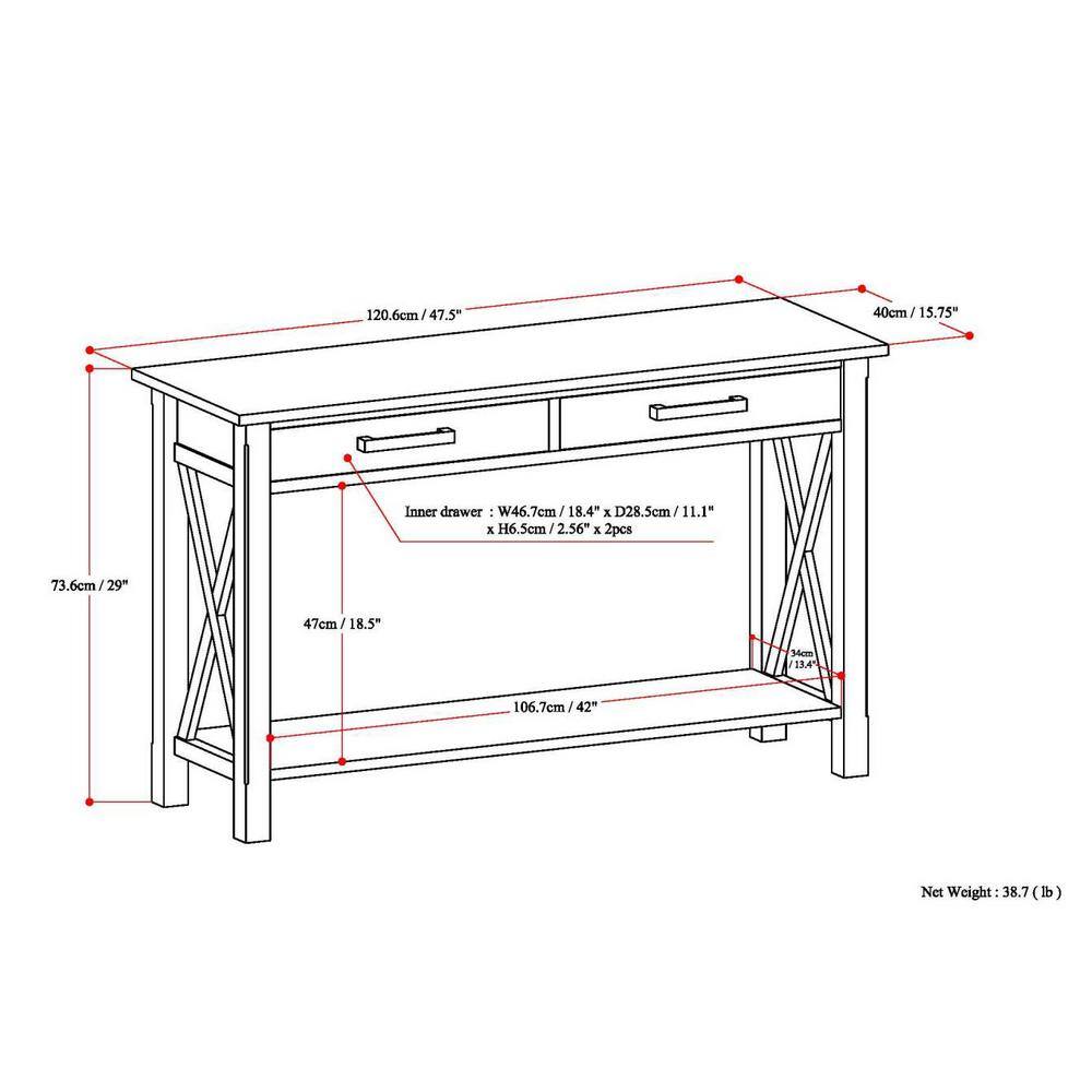 Kitchener Classic Black Pine Console Table with Storage