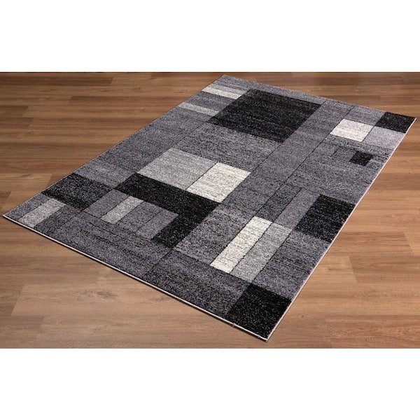 5'3x7'6 Nirvan Industrial Geometric Indoor Area Rug Charcoal