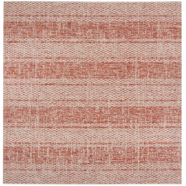 SAFAVIEH Courtyard Light Beige/Terracotta 7 ft. x 7 ft. Square Geometric Indoor/Outdoor Patio  Area Rug