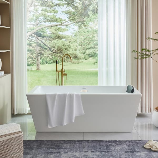 Vanity Art Tarbes 59 in. Acrylic Flatbottom Freestanding Bathtub in White/Brushed Nickel