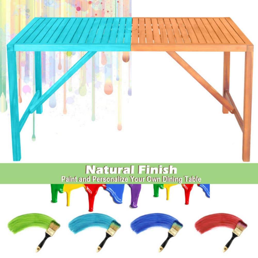 Acacia Wood Rectangular Patio Dining Table with Umbrella Hole
