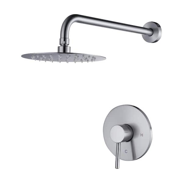 Single Handle 1-Spray Shower Faucet 1.8 GPM with High Pressure 8 in. Rain Shower Head in Bruhsed Nickel (Valve Included)