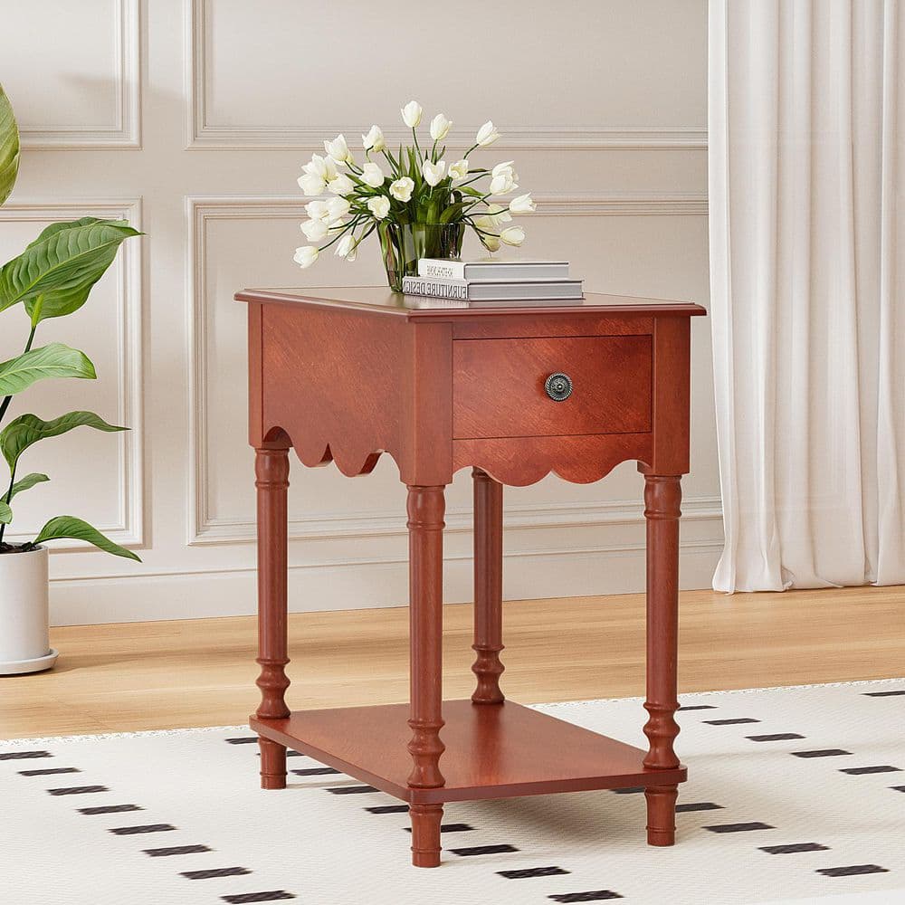 "Narrow Solid Wood End Table with Drawer and Shelf Vintage Side Table Nightstand with Arc Deco 14"" W x 22"" D x 24.8"" H" price history on PriceWatchPro