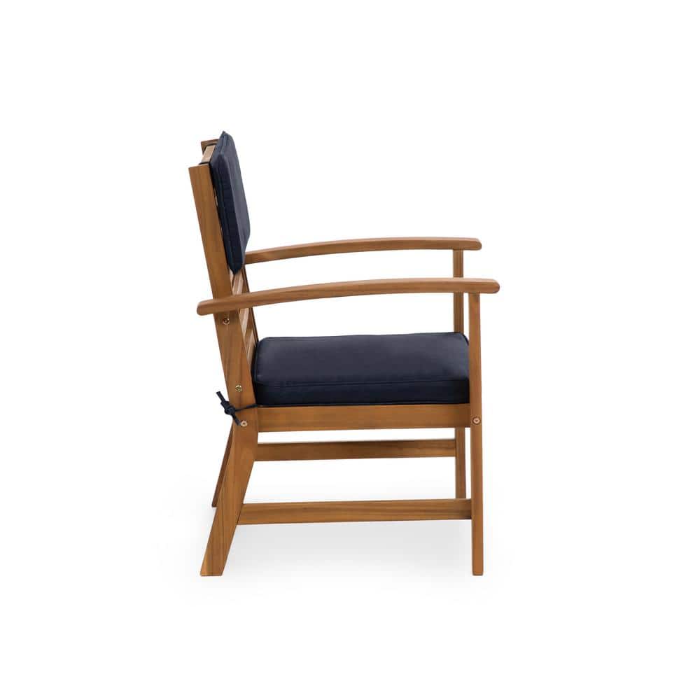 Greemotion 4-Piece Acacia Wood Outdoor Conversation Set with Blue Cushions