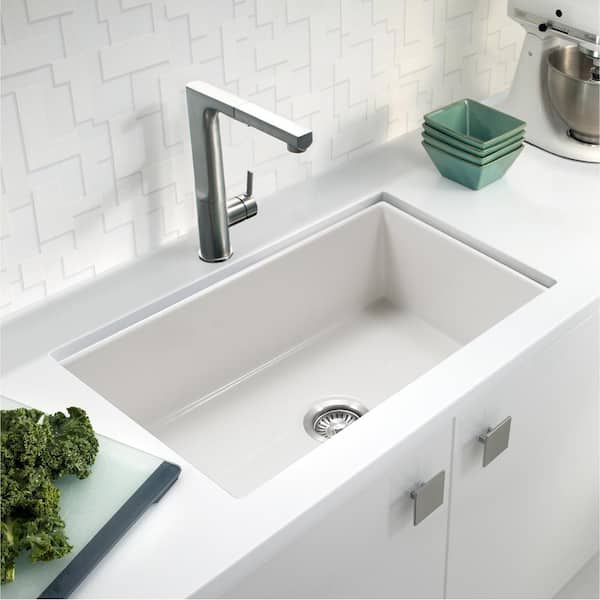 Houzer Platus 32 in. White Fireclay Undermount Rectangle Single Bowl Kitchen Sink - PTU-3600 WH