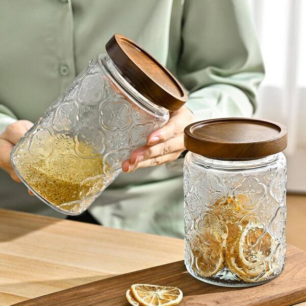茶葉入れ Lynzavix 1-Piece Airtight Stackable Vintage Glass Jar with Lid