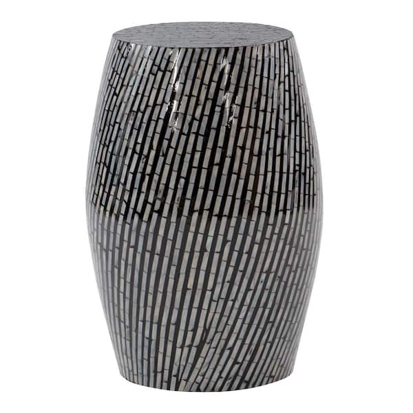 Linon Home Decor Jaynie Black and White Zebra Pattern Capiz Shell Drum Table