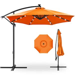 10 ft. Cantilever Solar LED Offset Patio Umbrella with Adjustable Tilt in Orange