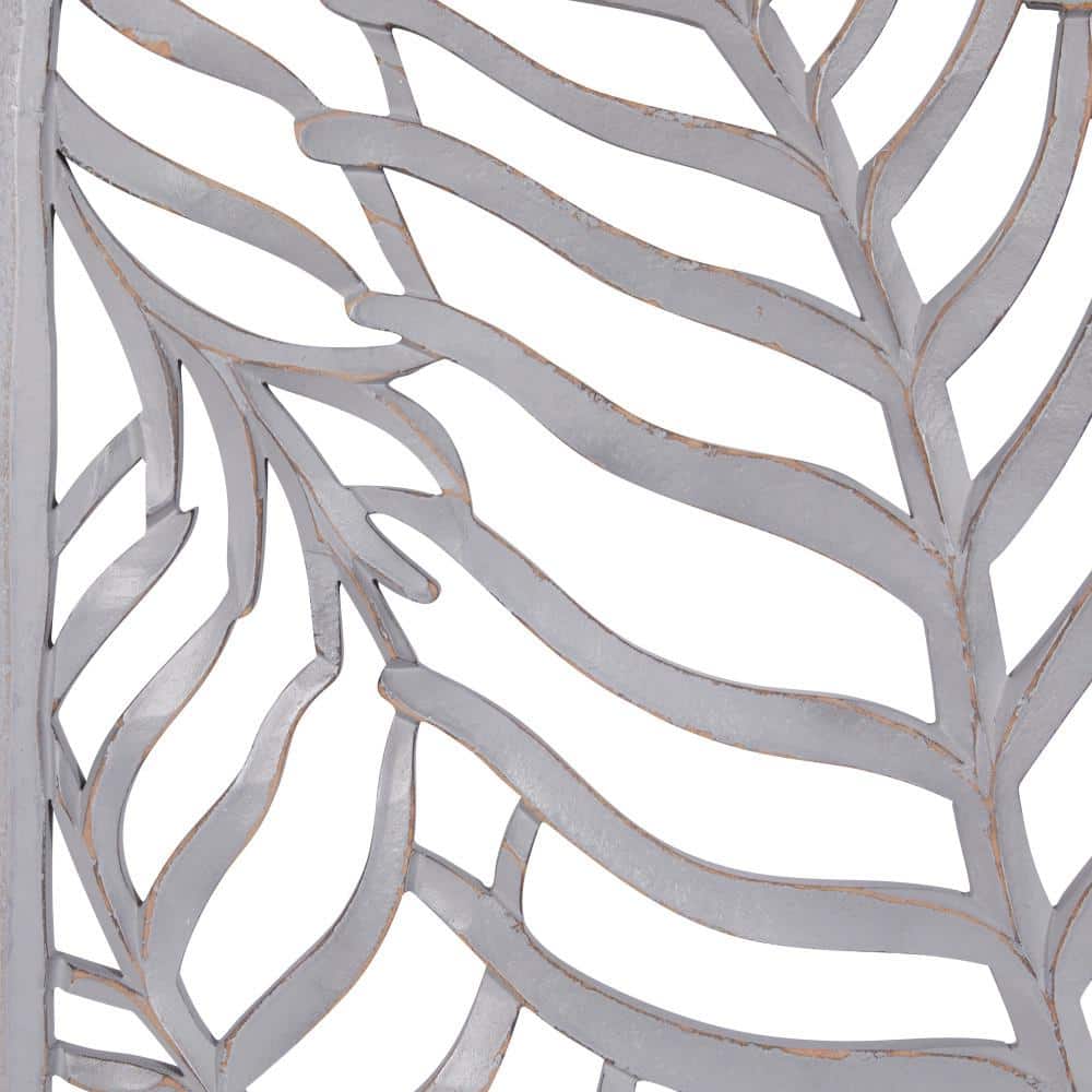 Gray Hand-Carved Abstract Wood Wall Panels, Set of 2