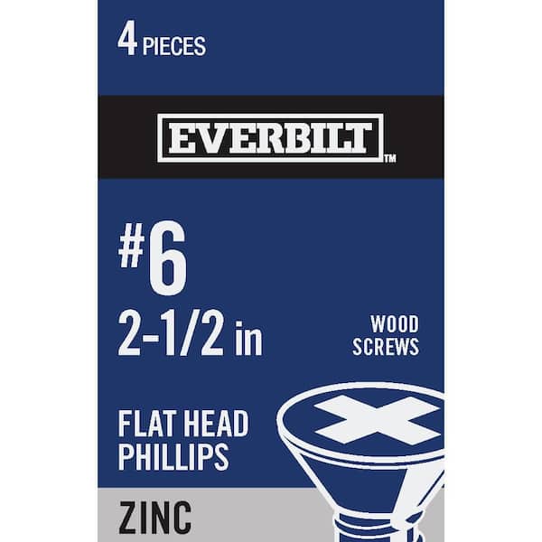 Everbilt #6 x 2-1/2 in. Zinc Plated Phillips Flat Head Wood Screw (4-Pack)